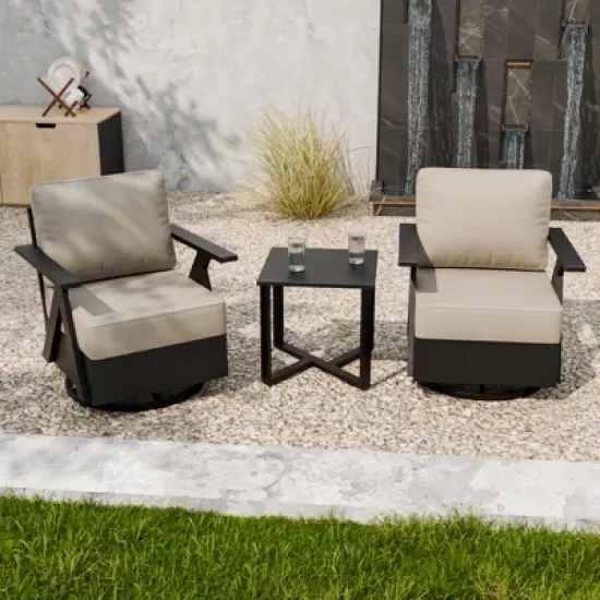 EAGLE PEAK Urban Slate 3 PCS Outdoor Bistro Set with Modern Swivel Rocking Chairs and Table image {1}