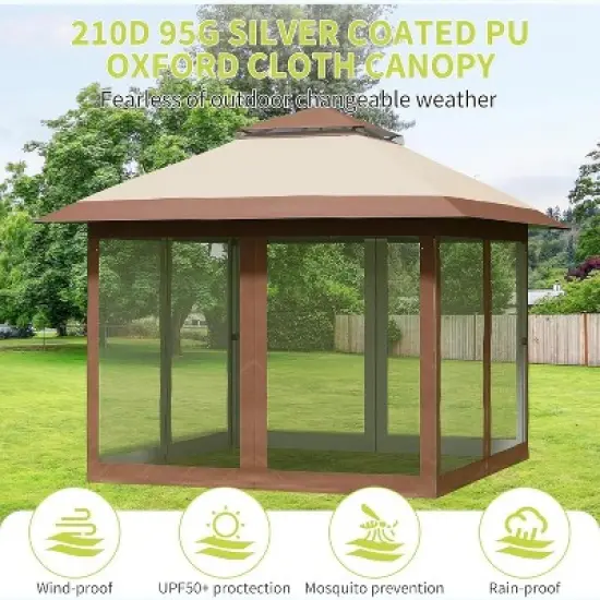 12x12 FT Waterproof Gazebo Tent with Double Roof & Mosquito Netting, Outdoor Canopy for Patio, Garden, Backyard, Easy Setup, Includes Carry Bag image {5}