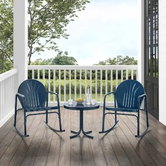 Griffith 3pc Outdoor Rocking Chair Set - Navy - Crosley image {7}