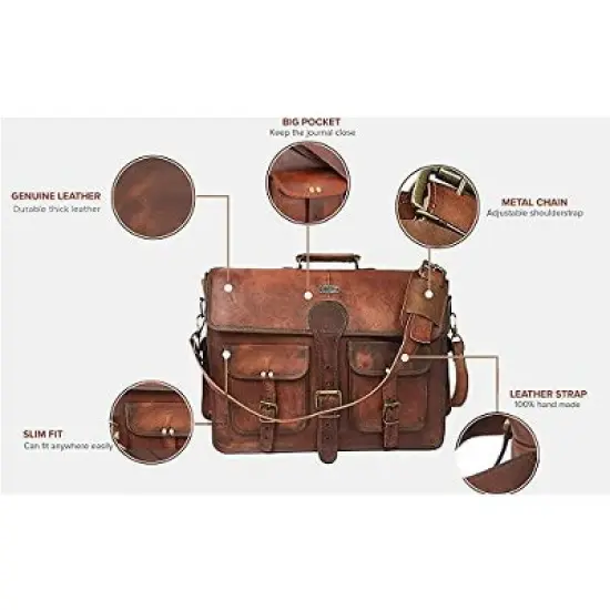 Leather Messenger Bag for Men, 18 Inch Laptop Crossbody, Handmade Leather Shoulder Satchel Bag image {2}