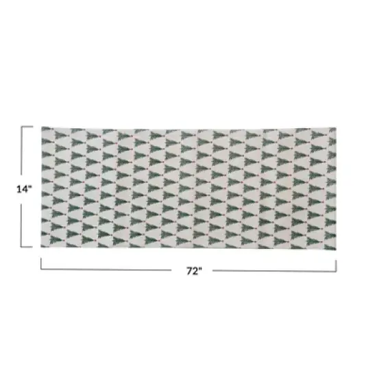 Storied Home Stonewashed Cotton Printed Table Runner with Christmas Tree Pattern, Natural, Green and Red image {1}