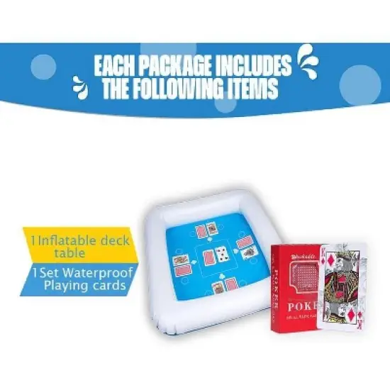 Zone Tech Inflatable Game Table with Waterproof Playing Cards - Floating Table for Pool for Adults, Family, Party, Beach Game Station Set Blue/White image {2}