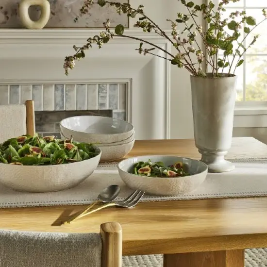 4pc Stoneware Noodle Bowls Cream - Threshold&trade; designed with Studio McGee: Scratch-Resistant, Microwave & Dishwasher Safe image {1}