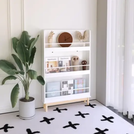 YONWAY Wall-Mounted Kids Bookshelf with 3 Front-Facing Display Shelves, Toy Storage Organizer for Bedroom, Playroom, Nursery and Classroom image {2}