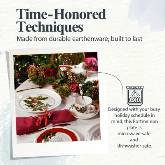 Portmeirion The Holly and The Ivy 8-inch Christmas Salad Plates (Set of 6) - Festive Tableware, Holly Motif, Microwave, Dishwasher, Freezer, Oven Safe image {3}