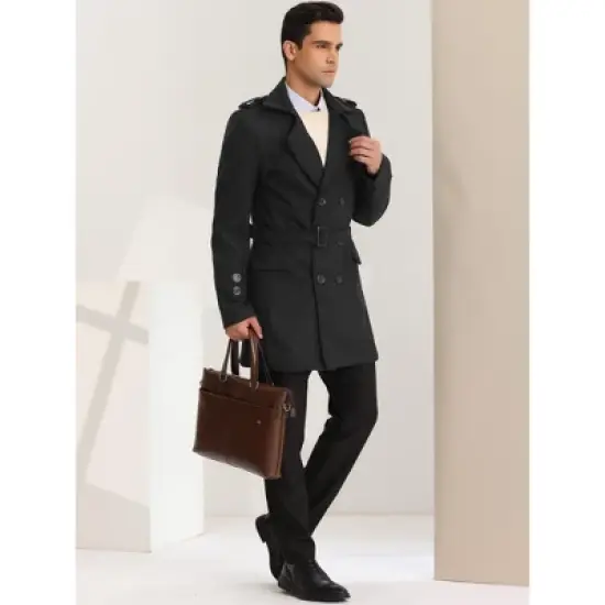 Lars Amadeus Men's Trench Coat Slim Fit Double Breasted Notch Lapel Pea Coat image {4}