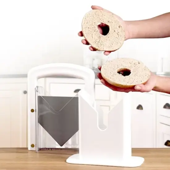 Cheer Collection Bagel Slicer with Safety Shield, White image {4}