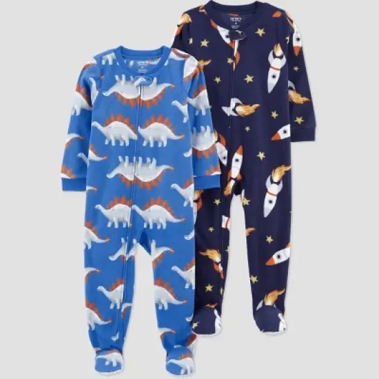 Carter's Just One You&reg;️ Toddler Boys' 2pk Spaceships and Dinos Fleece Footed Pajama - Blue image {3}