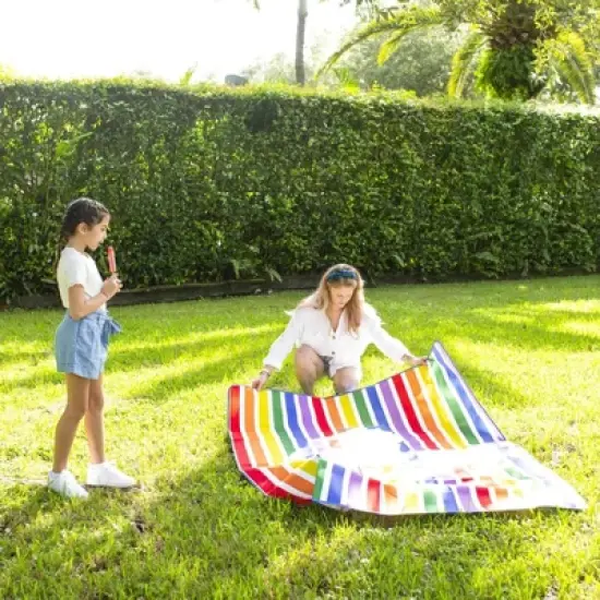 YardCandy Rainbow Waterproof & Sandproof Picnic Blanket For Adults & Kids Beach Backyard BBQ Parks image {6}