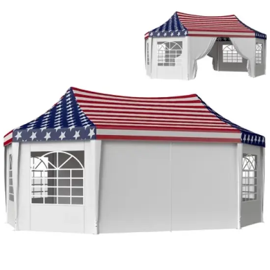 Outsunny 22.3 x 16.4 ft Party Tent, Heavy Duty Outdoot Canopy Tent with 2 Doors and 6 Windows, American Flag image {3}