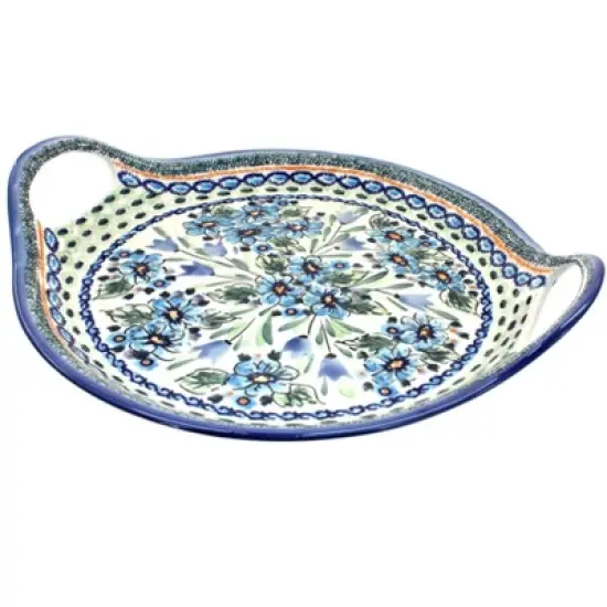 Blue Rose Polish Pottery 1333 Zaklady Round Serving Tray with Handles image {2}