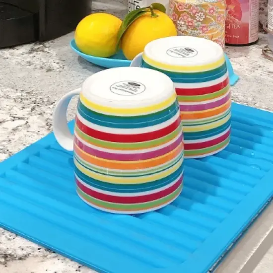 Wrapables Silicone Trivet, Multi-use Durable Flexible Non-Slip Insulated Silicone Mat (Set of 2), Blue image {6}