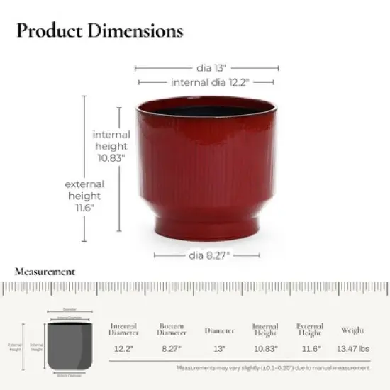 LuxenHome Ceramic Plant Pot Red Glazed Indoor Outdoor Decorative Planter with Drainage Hole and Rubber Plug Modern Round Flower Pot image {2}
