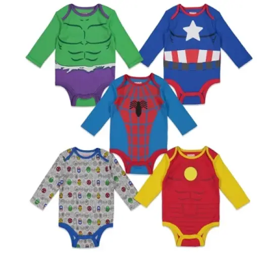 Marvel 5 Pack Cuddly Long Sleeve Bodysuits Multicolored  image {9}