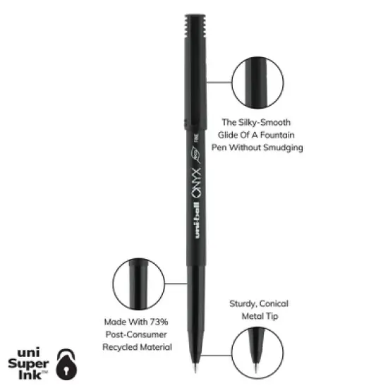 uniball 18ct Onyx Rollerball Pens Black Fine Point 0.7mm Black Ink: Fade-Resistant, School Supplies, Pocket Clip image {3}