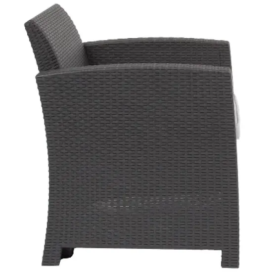 Flash Furniture Faux Rattan Chair with All-Weather Cushion image {7}