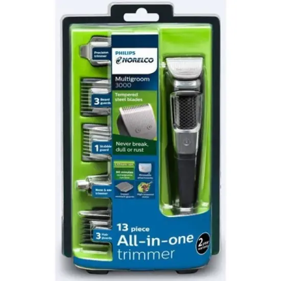 Philips Norelco Series 3000 Multigroom All-in-One Men's Rechargeable Electric Trimmer with 13 attachments - MG3750/60 image {1}