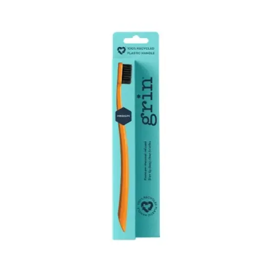 Grin Charcoal-Infused 100% Recycled Toothbrush for Sensitive Teeth and Gums - Orange - Medium image {6}