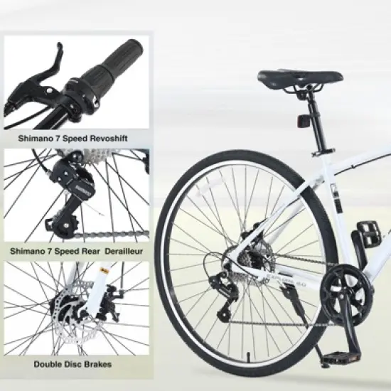 INFURNIC Bicycles Shimano 7 Speed Hybrid Road Bike with Double Disc Brakes for Men and Women City Riding, White, 64.57"*25.19"*37.79" image {3}