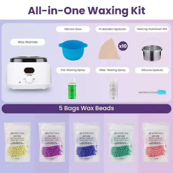 Heynemo Waxing Kit, Brazilian Wax Warmer for Hair Removal with 5 Bag Hard Wax Beads, Digital Display Melt Warmer Kit for Women Men Full Body, White image {5}