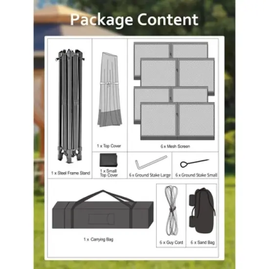 13x13FT Pop Up Gazebo Screen Tent with 6 Sided Sun Shelter and Mesh Mosquito Netting, Hexagonal Instant Canopy Tent for Outdoor Patio image {7}
