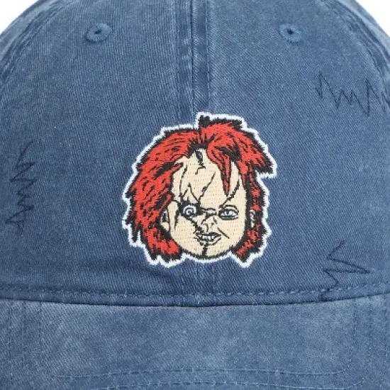 Chucky Face With Distressed Logo Adult Denim Baseball Cap image {2}