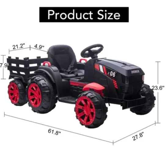 12V Kids Ride On Tractor with Trailer, Battery Powered Electric Vehicles Toy with 35W Dual Motors image {3}