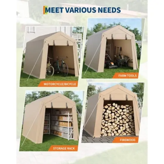 Storage Shed, Portable Garage 7'x10' Outdoor - Waterproof UV-Resistant with 2 Roll-Up Zipper Doors, Anti-Snow Shelter image {1}