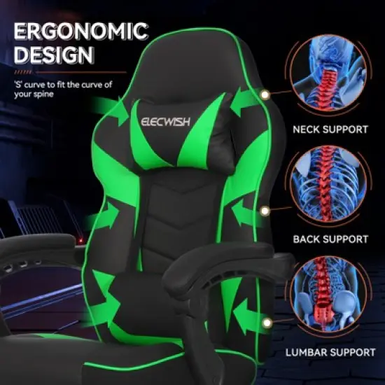 ELECWISH Gaming Chair with Footrest, Lumbar Support, Breathable Computer Chair with Pocket Spring Cushion, Chairs for Adults image {6}
