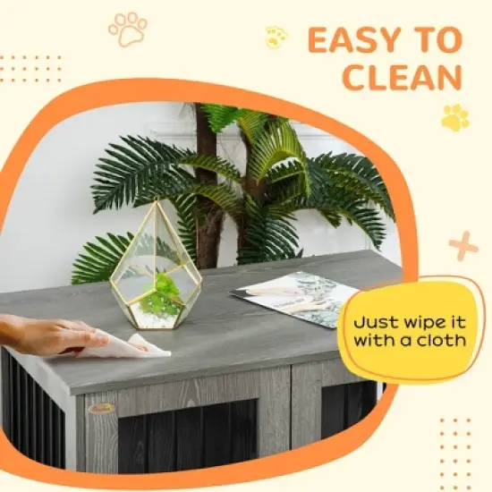 PawHut Dog Crate Furniture, Wooden End Table Furniture with Cushion & Lockable Magnetic Doors, Small Size Pet Kennel Indoor Animal Cage image {4}