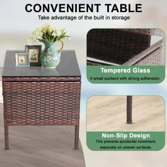 BestMassage 3-Piece Outdoor Wicker Patio Furniture Set with 2 Chairs & Cushions Coffee Table, Khaki image {3}