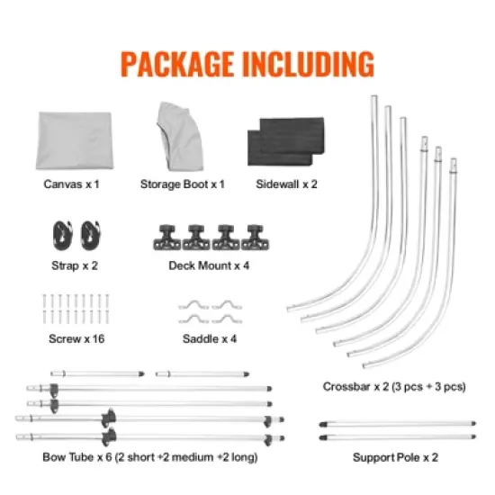 VEVOR 3 Bow Bimini Top Boat Cover, Detachable Mesh Sidewalls, 600D Polyester Canopy with 1" Aluminum Alloy Frame image {7}