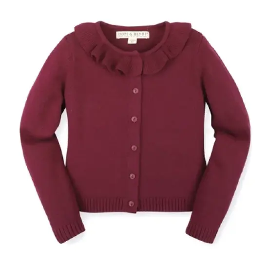 Hope & Henry Girls' Organic Cotton Long Sleeve Ruffle Collar Cardigan Sweater, Infant image {7}