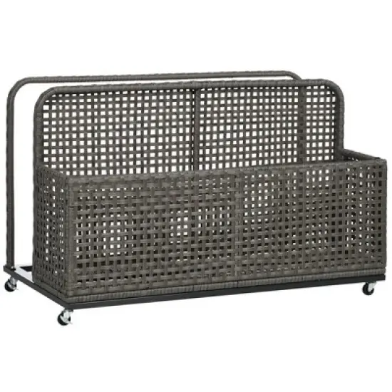 Outsunny Wheeled Patio Wicker Pool Float Storage, Pool Caddy w/ Compartment & Basket image {8}