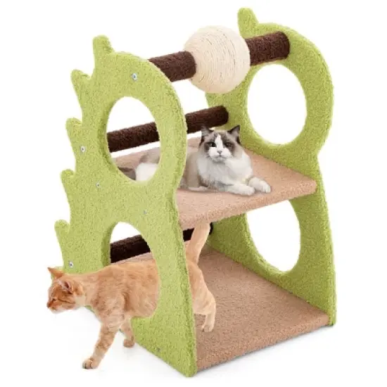 Tangkula 2-Tier Dinosaur Cat Tree Tower w/ Rotating Scratching Sisal Ball Climbing Rods image {10}