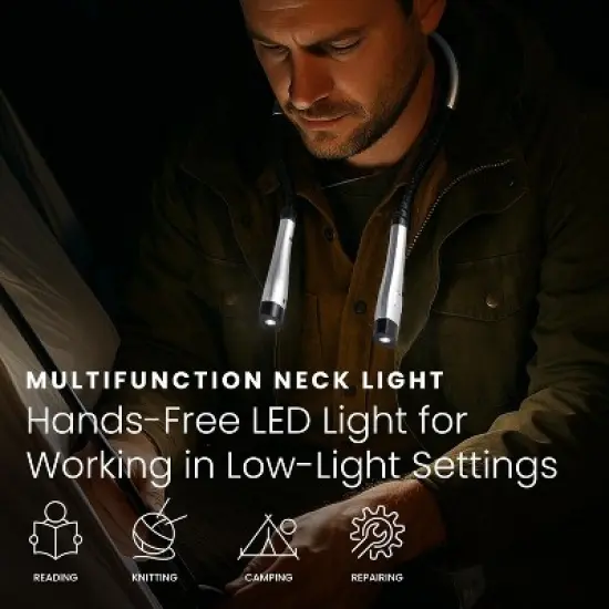 HOM Multifunction Neck Light - Wearable Reading Light for Arts, Crafts & Working in Low-Light Settigs - Rechargeable Dual LED with 3 Lighting Modes image {1}