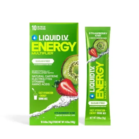 Liquid I.V. Sugar-Free Energy Multiplier Vegan Powder Electrolyte Supplements - Strawberry Kiwi - 4.9oz/10ct image {6}