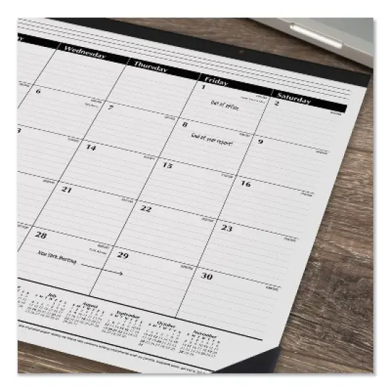 Ruled Desk Pad, 24 x 19, White Sheets, Black Binding, Black Corners, 12-Month (Jan to Dec): 2026 image {1}