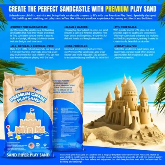 SandPiper 25 Pound Premium Grade Multi-Use Play Sand with Chemical Free Formula for Sandboxes, Pet Areas, Pavers, and Walking Stones, 3 Pack image {3}