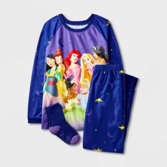 Girls' Disney Princess 2pc Pajama Set with Socks - Blue image {4}