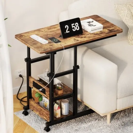Aheaplus Height Adjustable C Table with USB Port and Wheels image {10}