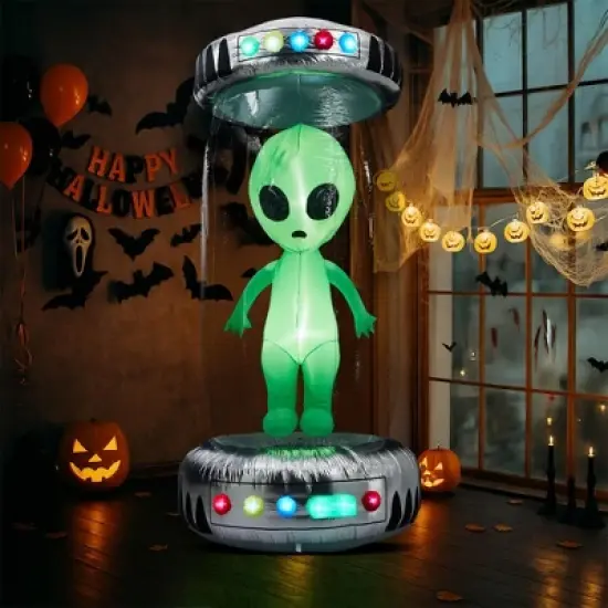 NAYSAYE Inflatable Holiday Decoration UFO Alien Halloween Yard Display for Outdoor Party, Black and Green, 98"*39"*98.4" image {1}