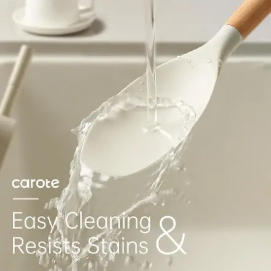 Itopfox 10-Piece Silicone Cooking Utensil Set with Wood Handles, BPA-Free Spatulas & Spoons for Nonstick Cookware, Heat-Resistant (Cream White) image {3}