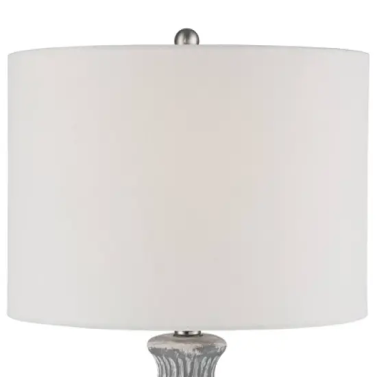 360 Lighting Patrick Modern Coastal Table Lamp 26 1/4" High Gray White Wash Geometric Ceramic Drum Fabric Shade for Bedroom Living Room Bedside Office image {3}