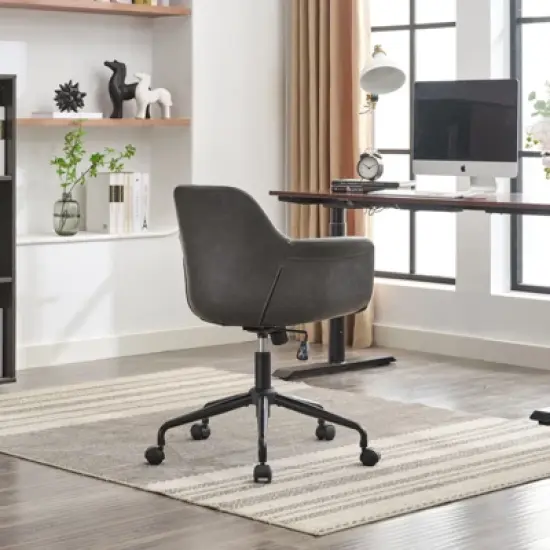 PAGED Ergonomic Office Chair Mid-Century Modern Gaming Chair with Adjustable Height, Back Support for Living Room, Home Office, Black image {3}