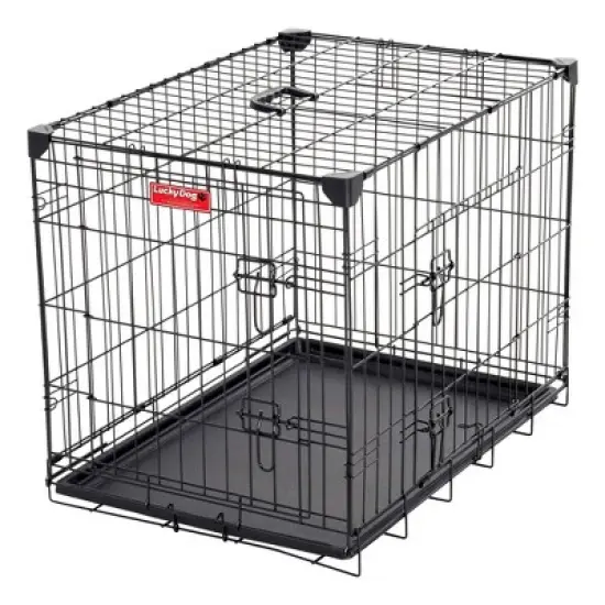 Lucky Dog Dwell Series 24 Inch Small Lightweight Kennel Secure Fenced Pet Dog Crate w/Divider Panels, Sliding Doors, and Removable Tray, Black image {6}