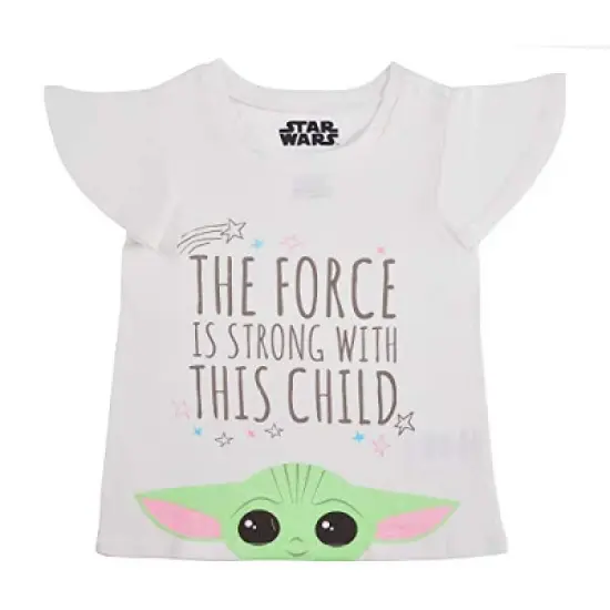 Star Wars The Mandalorian Girl's 3-Pack Come To The Cute Side Baby Yoda Bow Strap Tank Top, Ruffle Sleeve Tee and Casual Shorts for Kids image {3}