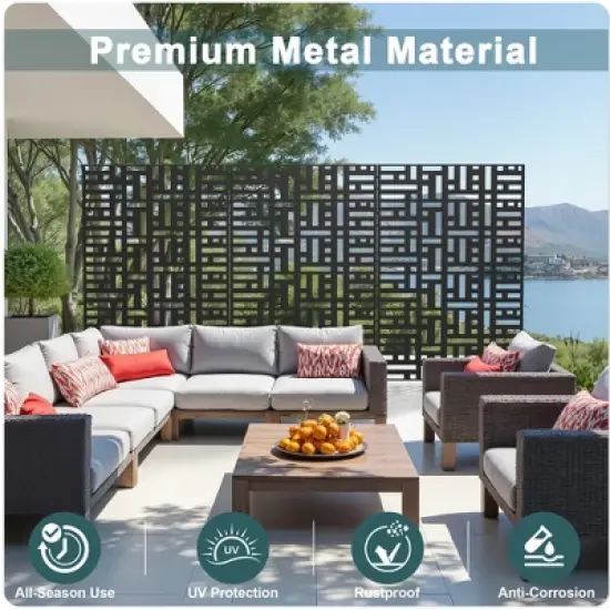 Lirago 72 in. Galvanized Metal Outdoor Privacy Screens Garden Outdoor Fence Black image {2}