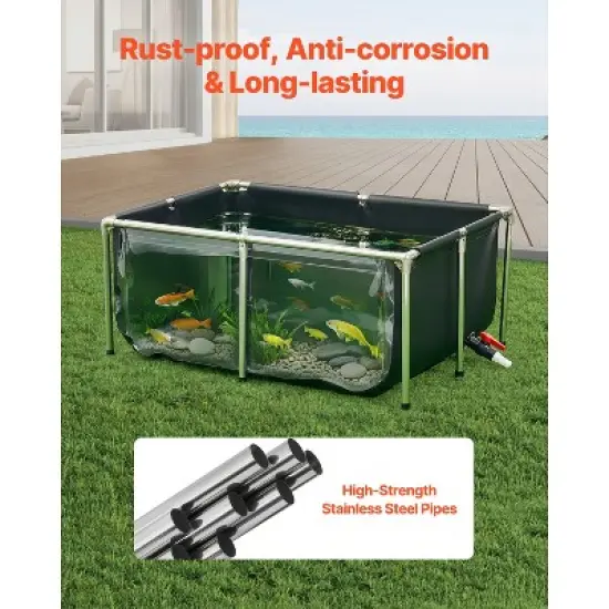 VEVOR Canvas Fish Pond, 126.8 Gal Above Ground Fish Pond,PVC Koi Tank with Clear Viewing Panel, Rectangular Goldfish Tank with Stainless Steel,Black image {4}