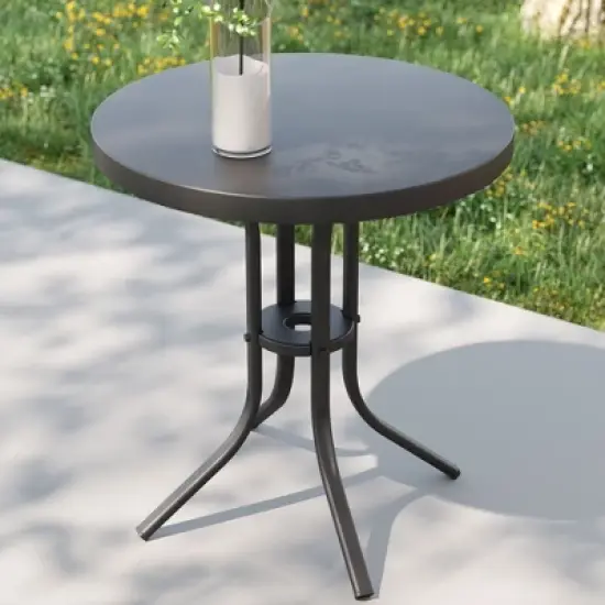 Sonkuki Patio Round Side table, Modern Industrial Style w/Metal Frame image {7}
